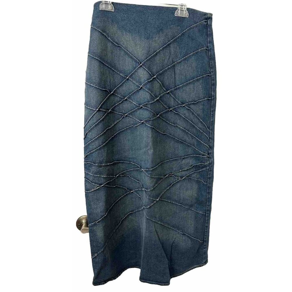 VTG Y2k Festival Denim  Skirt 8 Cottage Core Western Zip Grunge Punk Hippie Boho